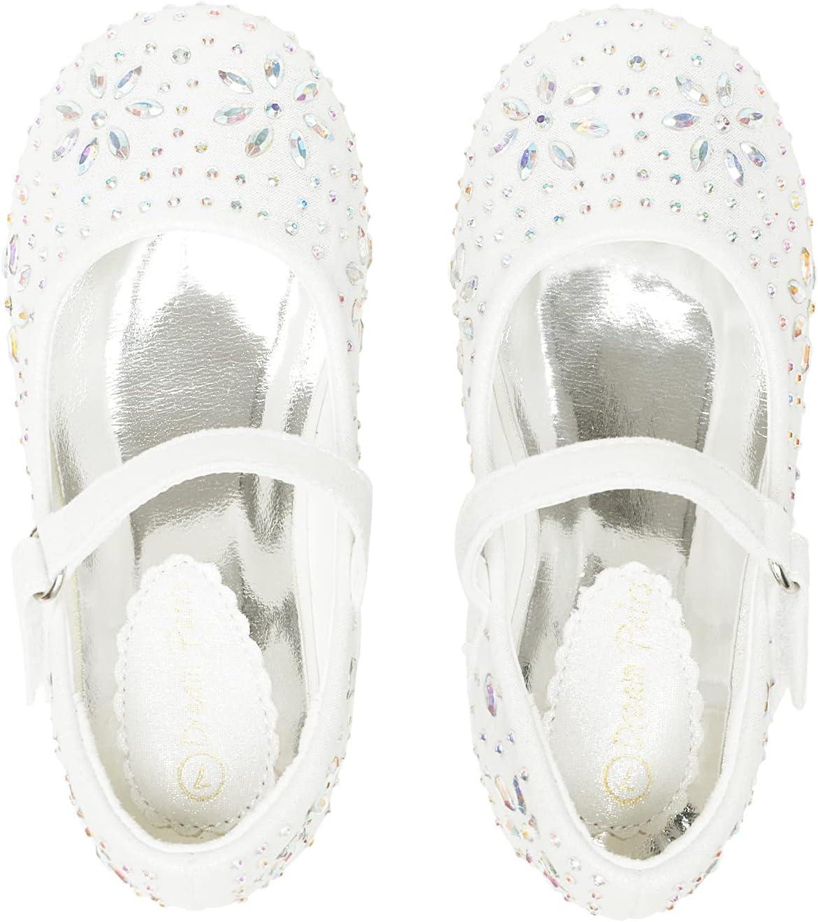 imageDREAM PAIRS Toddler Girls Dress Shoes Mary Jane Rhinestone Ballerina Flat for Party Birthday Performance WeddingWhite