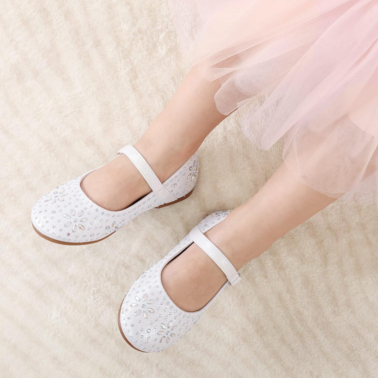 imageDREAM PAIRS Toddler Girls Dress Shoes Mary Jane Rhinestone Ballerina Flat for Party Birthday Performance WeddingWhite