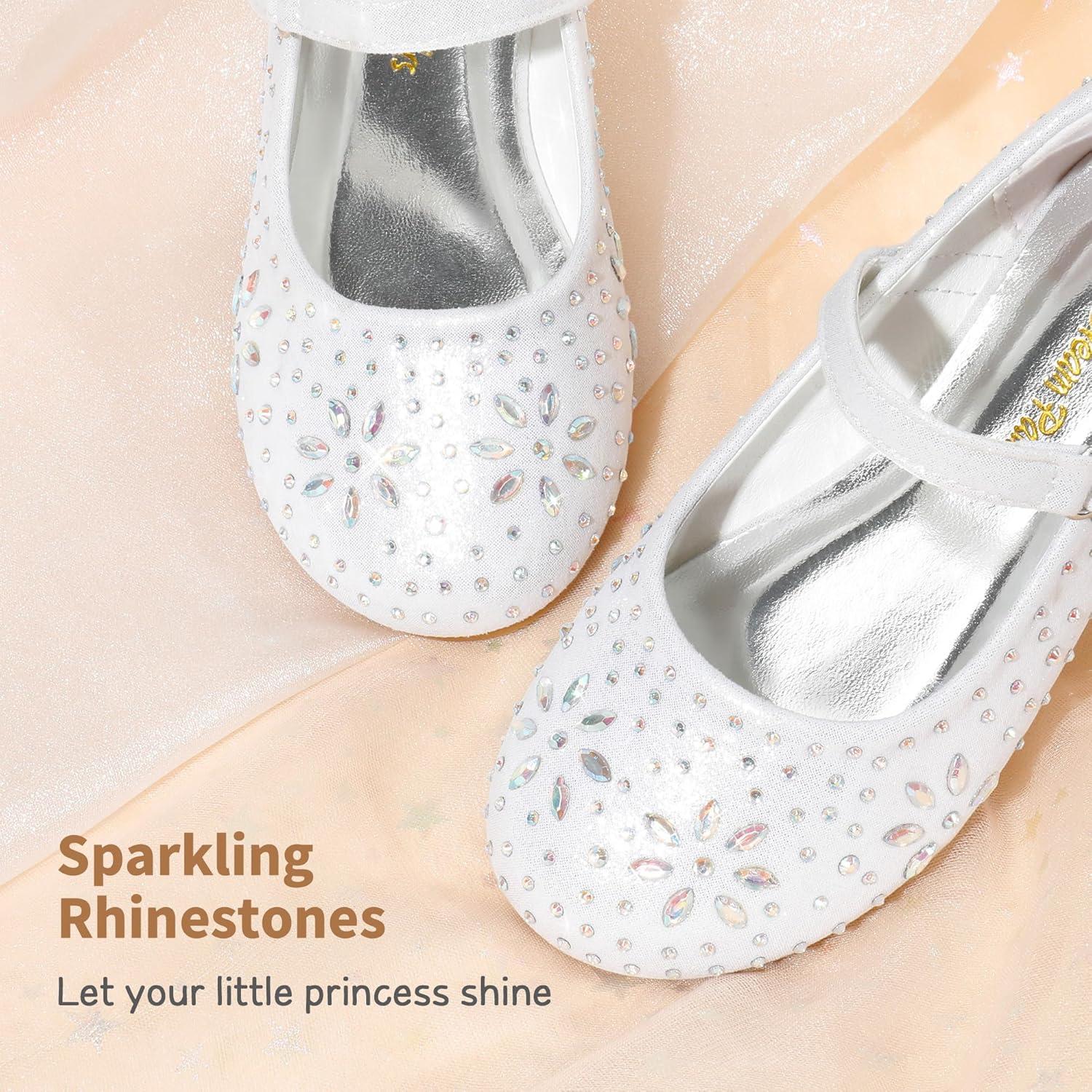imageDREAM PAIRS Toddler Girls Dress Shoes Mary Jane Rhinestone Ballerina Flat for Party Birthday Performance WeddingWhite