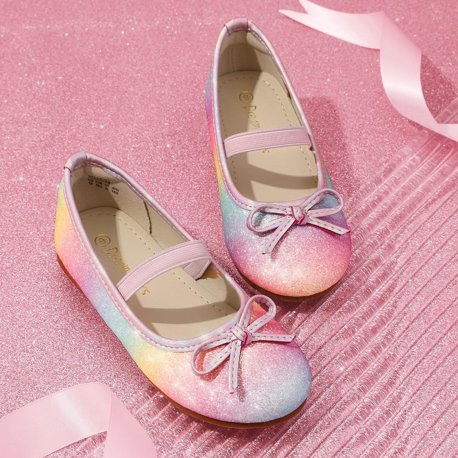 imageDREAM PAIRS Toddler Girls Dress Shoes Party Wedding Flower Girl Ballet FlatsRainbow