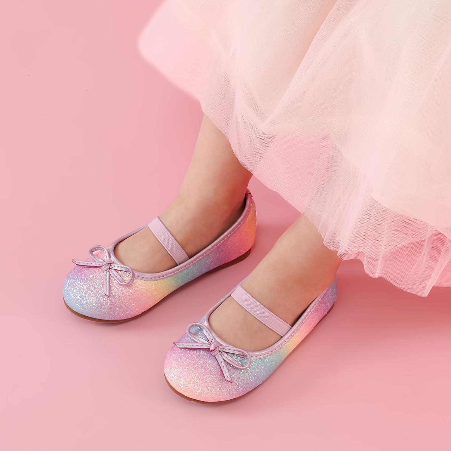 imageDREAM PAIRS Toddler Girls Dress Shoes Party Wedding Flower Girl Ballet FlatsRainbow
