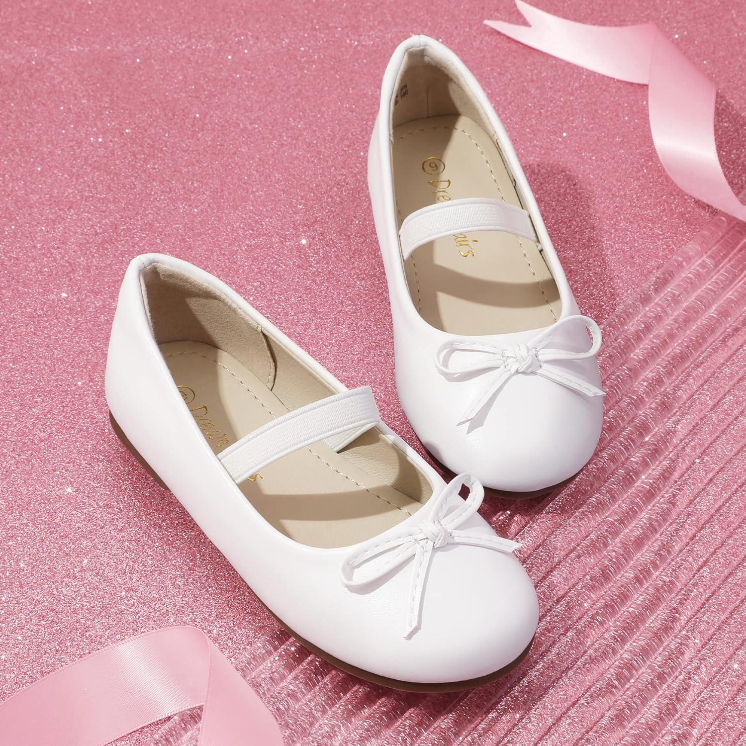 imageDREAM PAIRS Toddler Girls Dress Shoes Party Wedding Flower Girl Ballet FlatsWhitePu