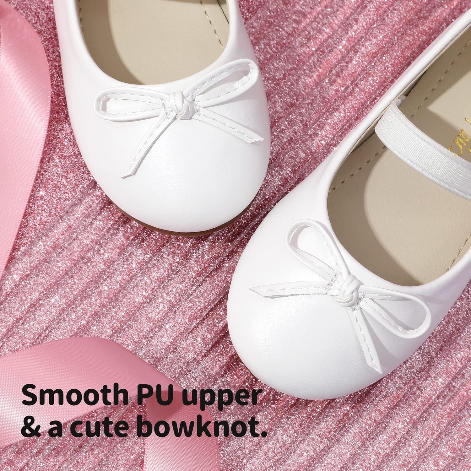 imageDREAM PAIRS Toddler Girls Dress Shoes Party Wedding Flower Girl Ballet FlatsWhitePu