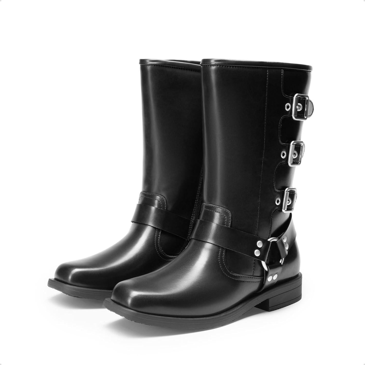 imageDREAM PAIRS Toddler Girls Mid Calf Boots Side Zipper Riding ShoesBlack