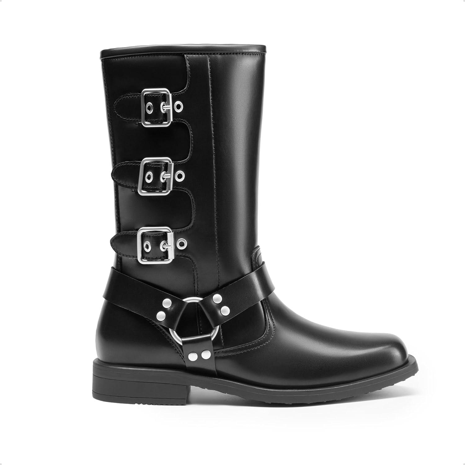 imageDREAM PAIRS Toddler Girls Mid Calf Boots Side Zipper Riding ShoesBlack