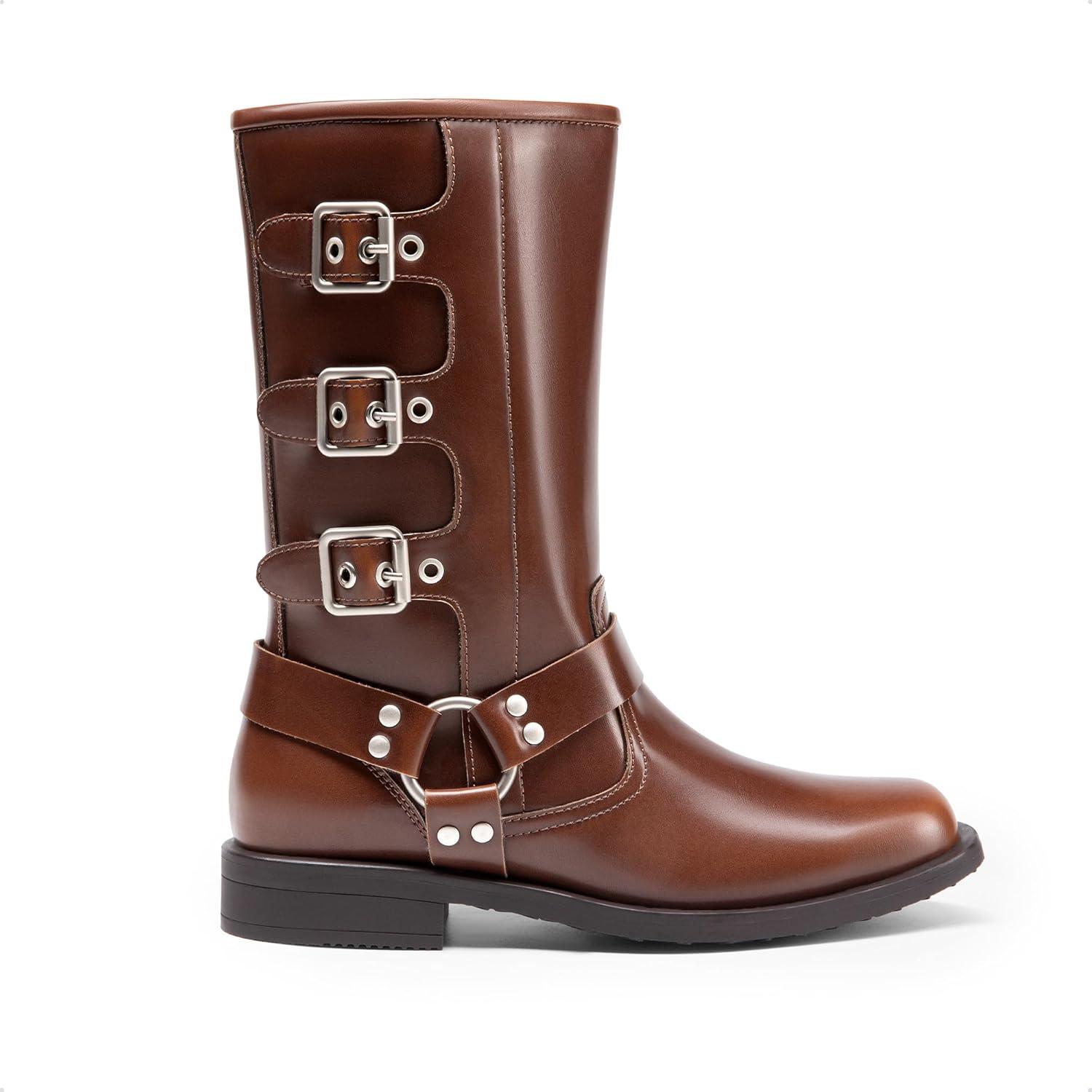 imageDREAM PAIRS Toddler Girls Mid Calf Boots Side Zipper Riding ShoesBrown