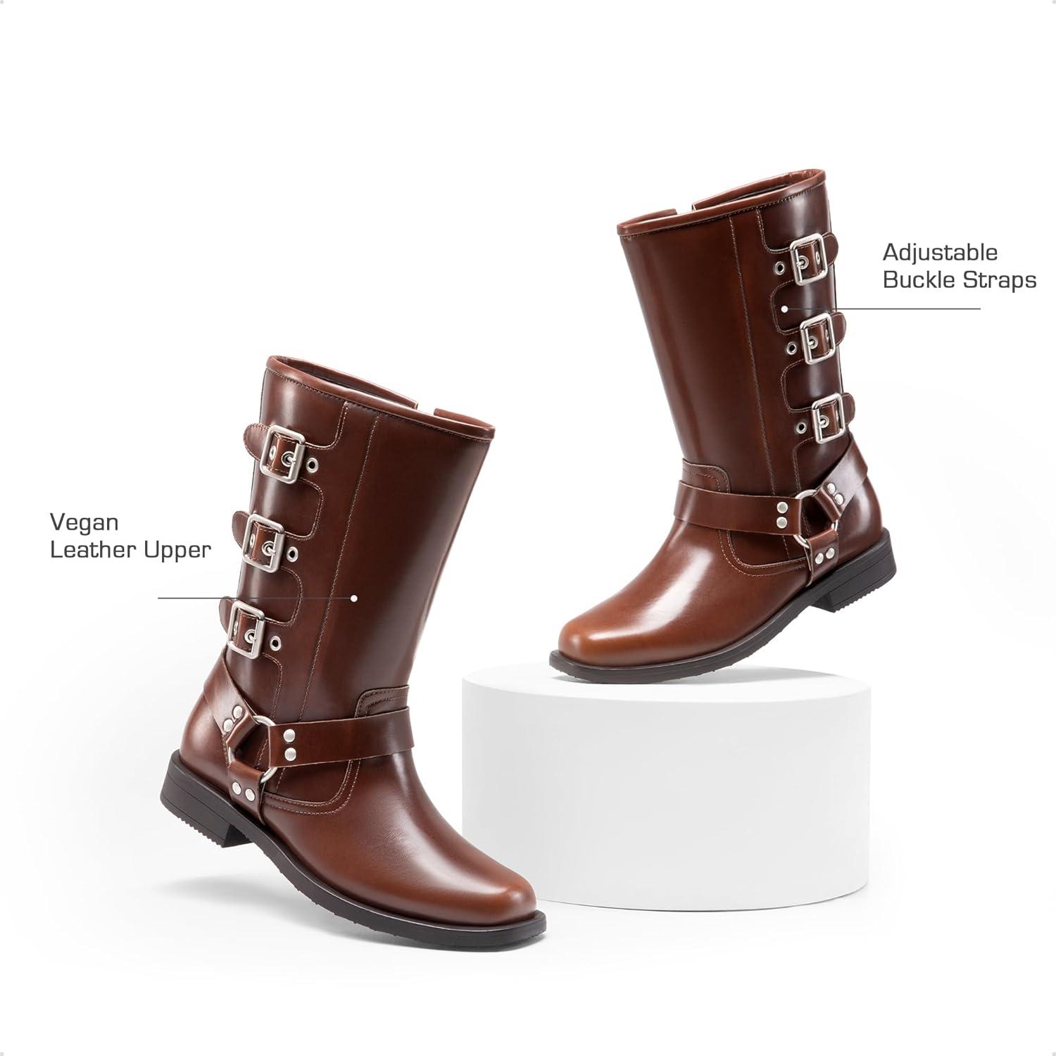 imageDREAM PAIRS Toddler Girls Mid Calf Boots Side Zipper Riding ShoesBrown