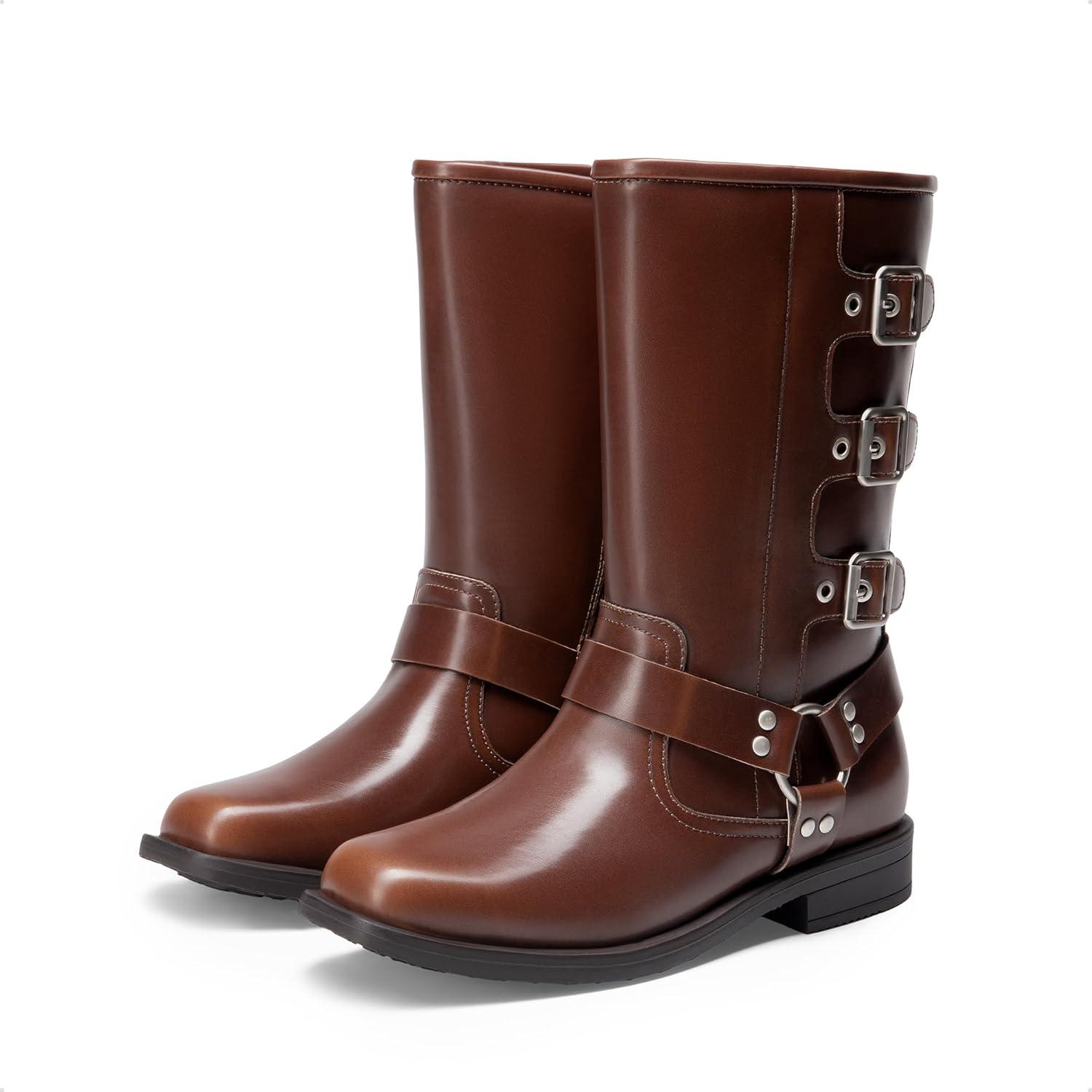 imageDREAM PAIRS Toddler Girls Mid Calf Boots Side Zipper Riding ShoesBrown