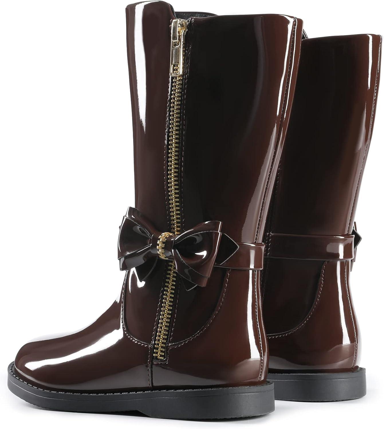 imageDREAM PAIRS Toddler Girls Mid Calf Boots Side Zipper Riding ShoesBrownPat