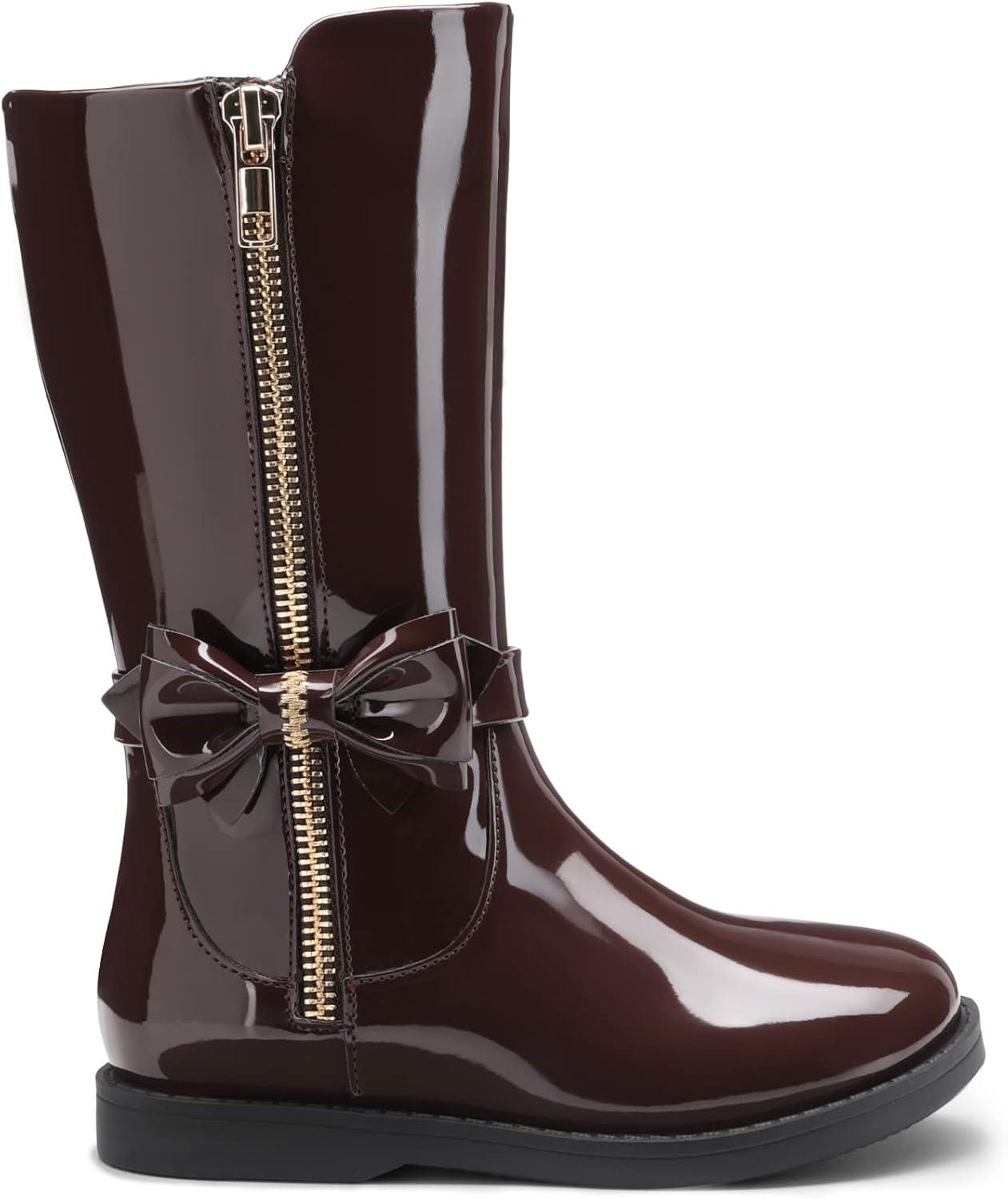 imageDREAM PAIRS Toddler Girls Mid Calf Boots Side Zipper Riding ShoesBrownPat