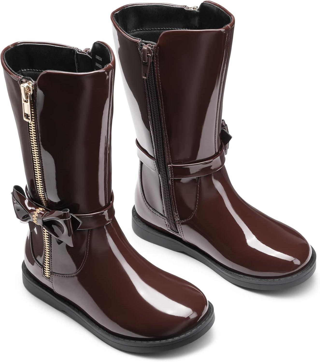 imageDREAM PAIRS Toddler Girls Mid Calf Boots Side Zipper Riding ShoesBrownPat