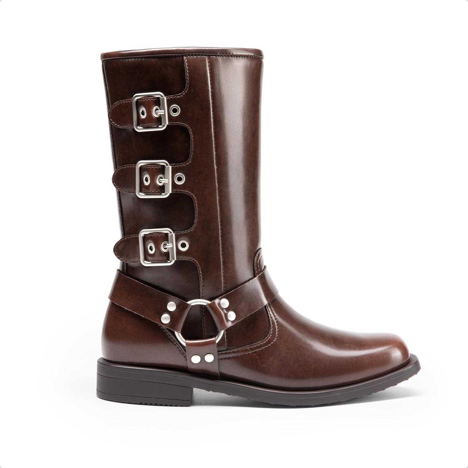 imageDREAM PAIRS Toddler Girls Mid Calf Boots Side Zipper Riding ShoesDark Brown