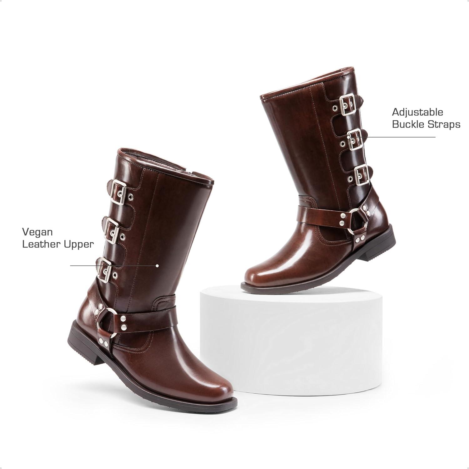 imageDREAM PAIRS Toddler Girls Mid Calf Boots Side Zipper Riding ShoesDark Brown