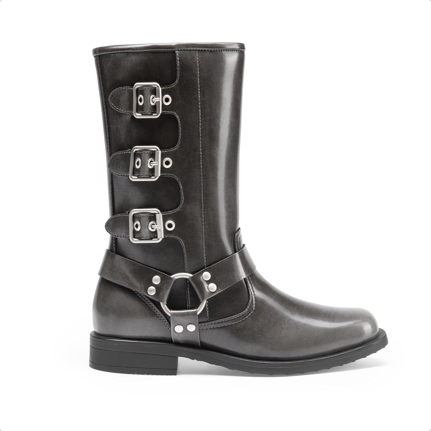 imageDREAM PAIRS Toddler Girls Mid Calf Boots Side Zipper Riding ShoesDark Grey