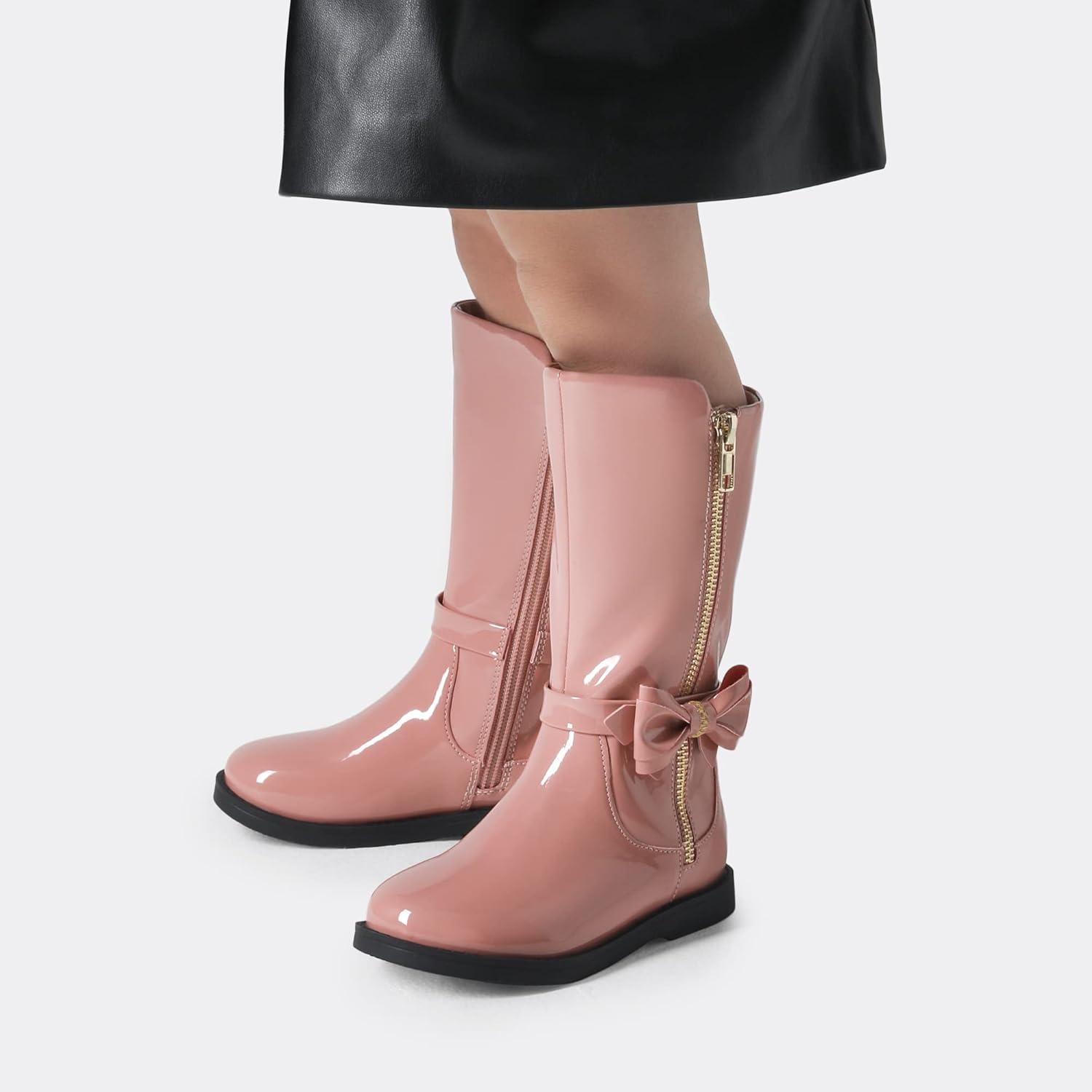 imageDREAM PAIRS Toddler Girls Mid Calf Boots Side Zipper Riding ShoesPinkPat