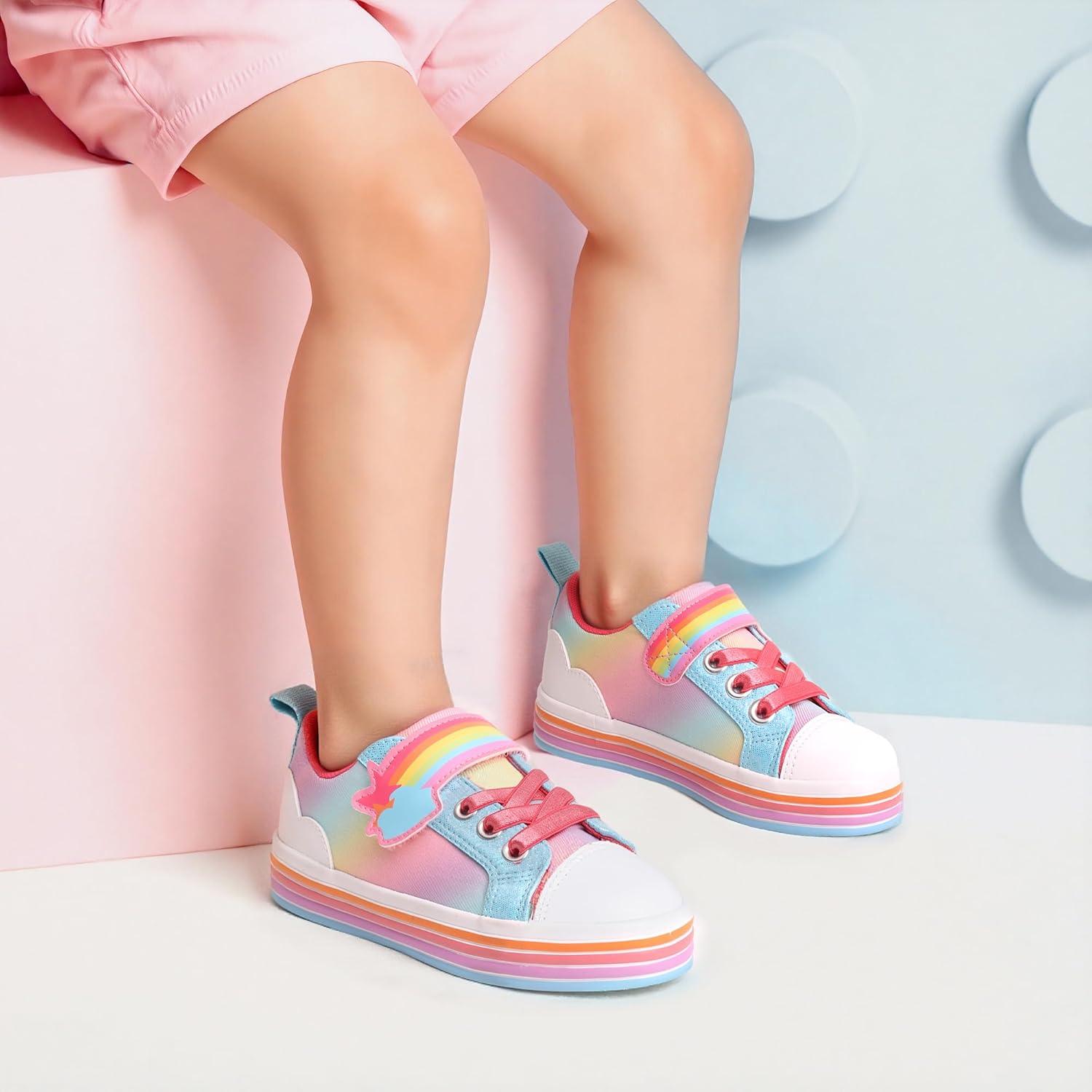 imageDREAM PAIRS Toddler Girls Shoes Rainbow Sneakers Casual School Walking Hook and Loop Footwear for ToddlerLittle KidsRainbowBlue