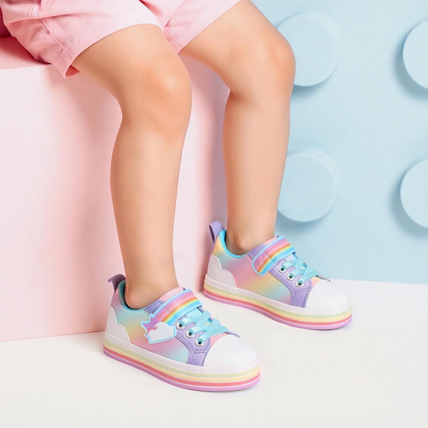 imageDREAM PAIRS Toddler Girls Shoes Rainbow Sneakers Casual School Walking Hook and Loop Footwear for ToddlerLittle KidsRainbowPurple