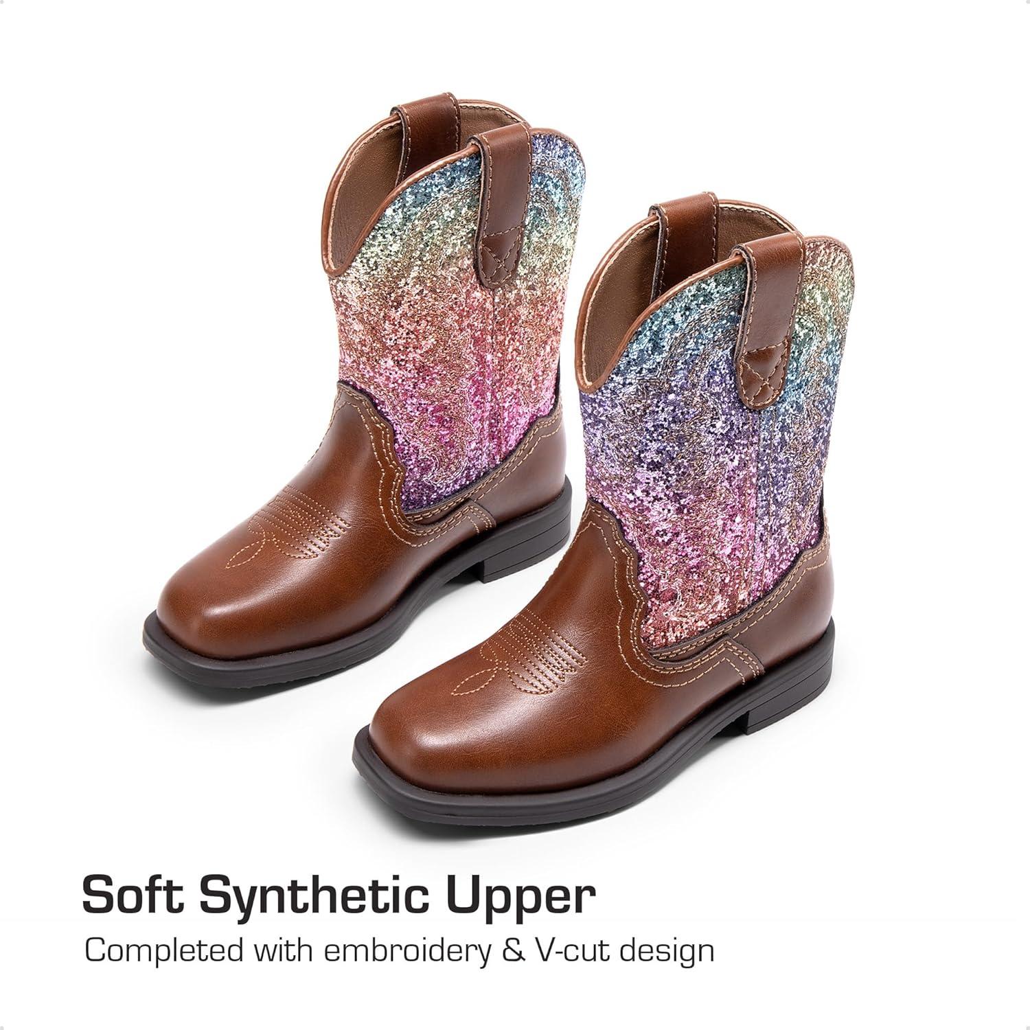 imageDREAM PAIRS Toddler Little Boys Girls Cowboy Boots Kids Western Square Toe Riding Mid Calf BootsBrownMulti