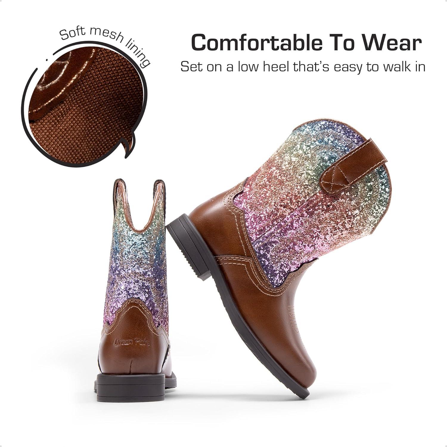 imageDREAM PAIRS Toddler Little Boys Girls Cowboy Boots Kids Western Square Toe Riding Mid Calf BootsBrownMulti