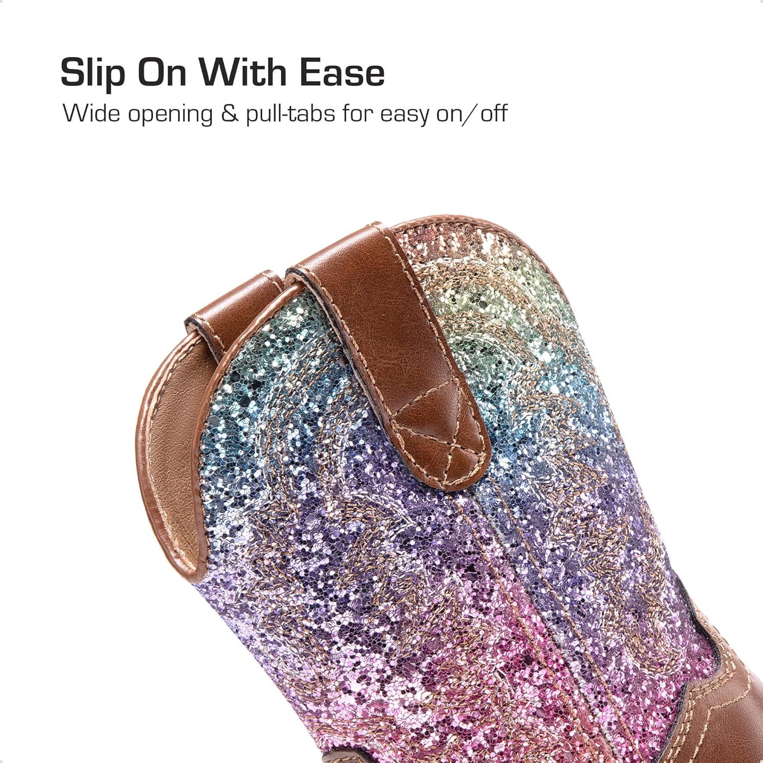 imageDREAM PAIRS Toddler Little Boys Girls Cowboy Boots Kids Western Square Toe Riding Mid Calf BootsBrownMulti