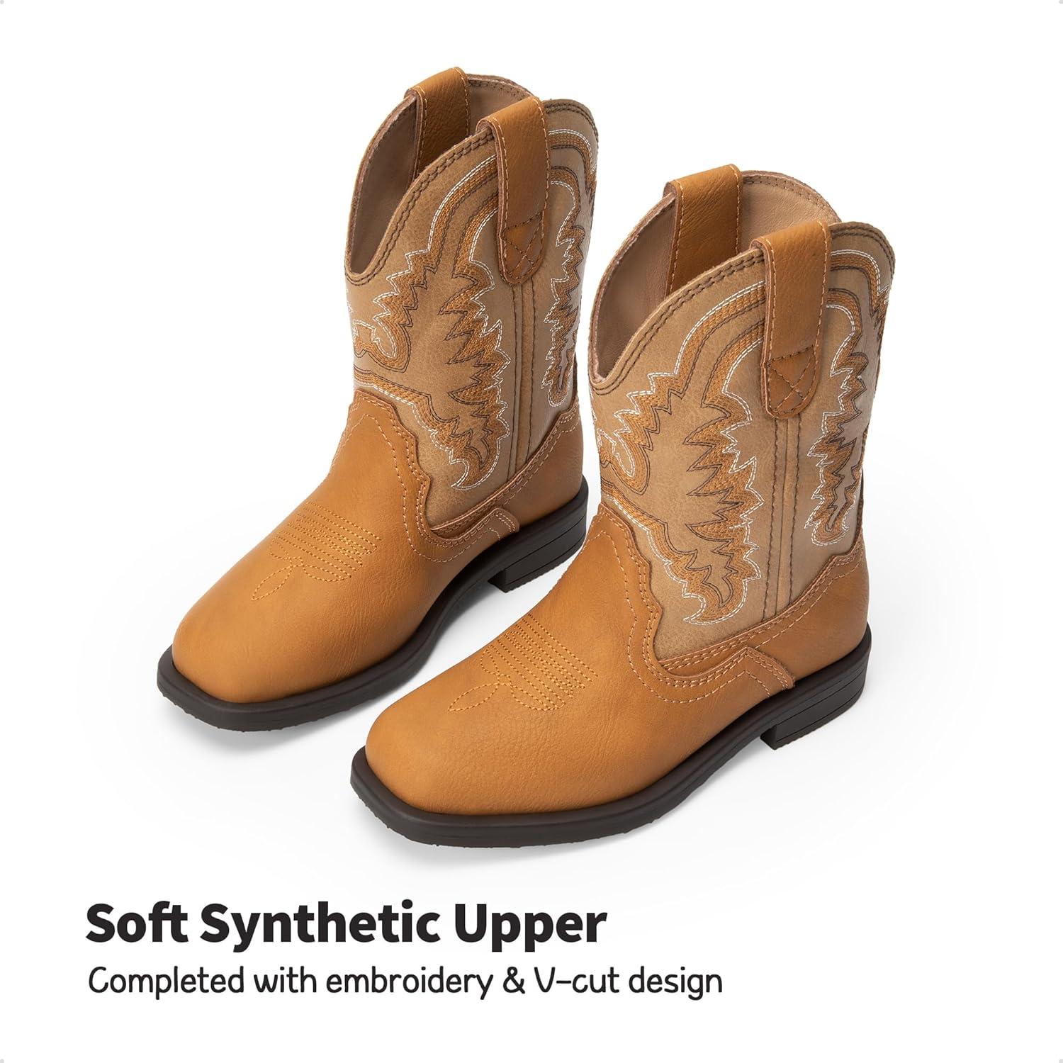 imageDREAM PAIRS Toddler Little Boys Girls Cowboy Boots Kids Western Square Toe Riding Mid Calf BootsCamelLight Brown