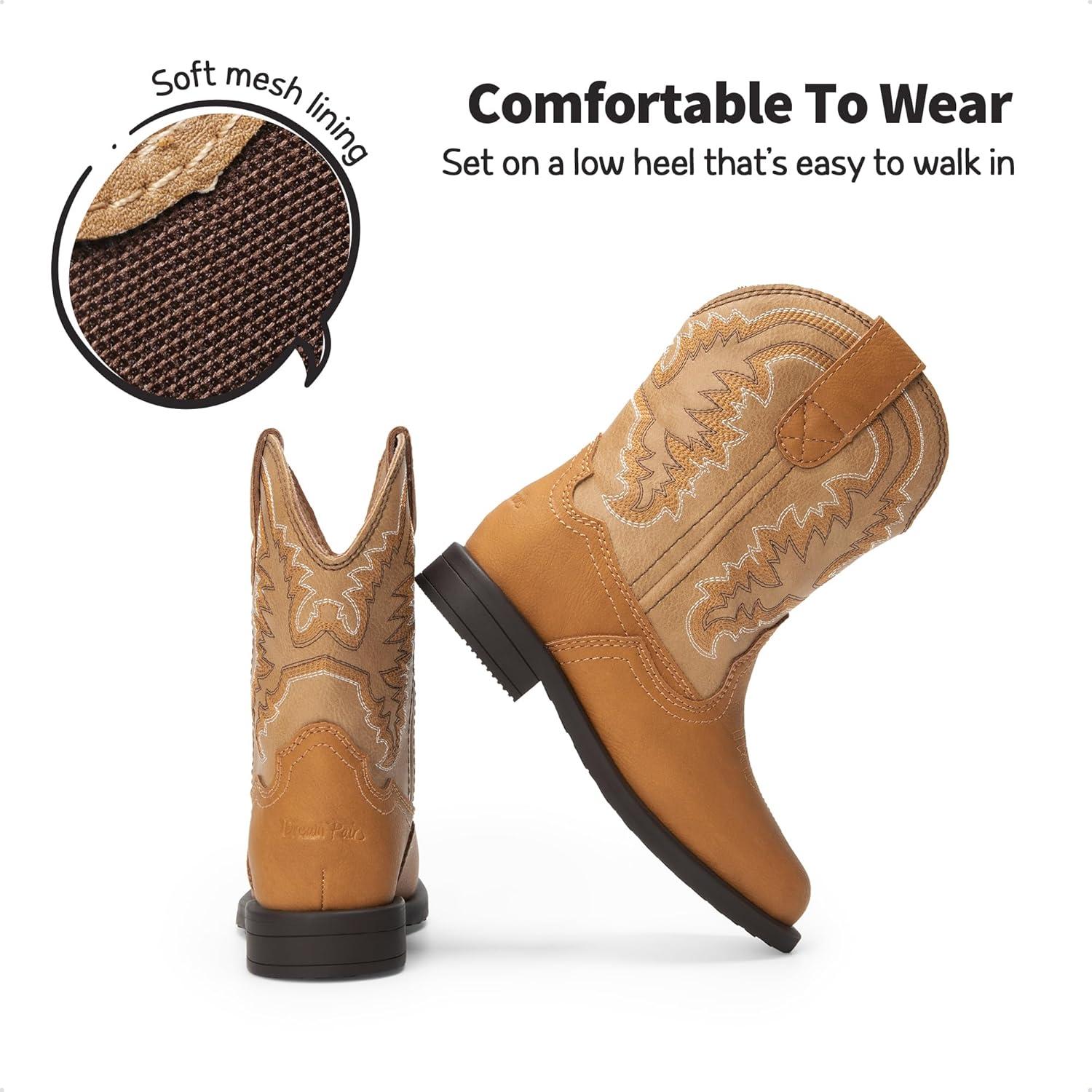 imageDREAM PAIRS Toddler Little Boys Girls Cowboy Boots Kids Western Square Toe Riding Mid Calf BootsCamelLight Brown