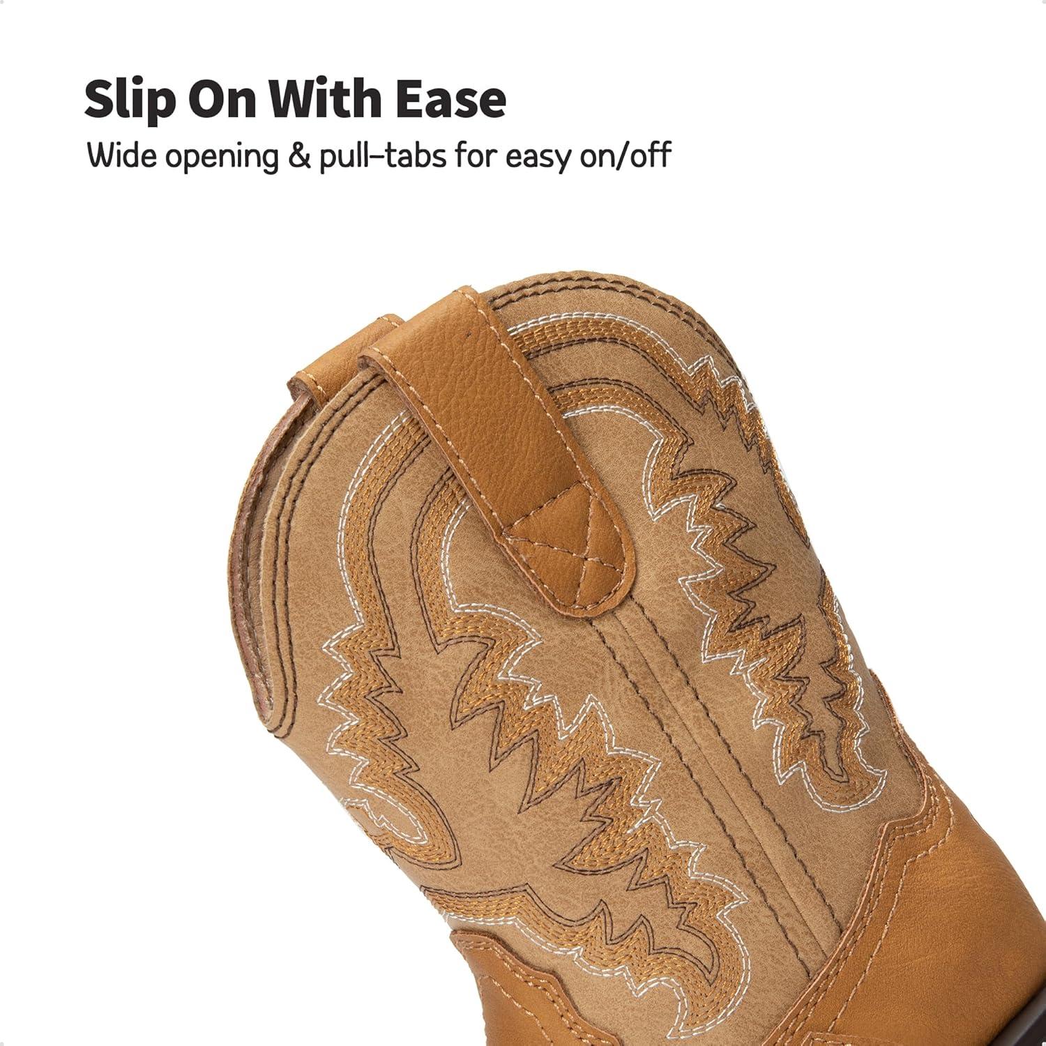 imageDREAM PAIRS Toddler Little Boys Girls Cowboy Boots Kids Western Square Toe Riding Mid Calf BootsCamelLight Brown