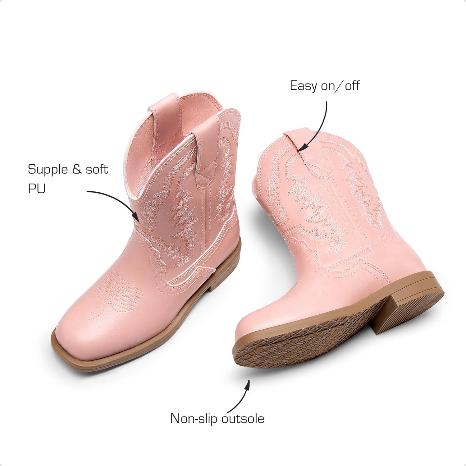 imageDREAM PAIRS Toddler Little Boys Girls Cowboy Boots Kids Western Square Toe Riding Mid Calf BootsPink