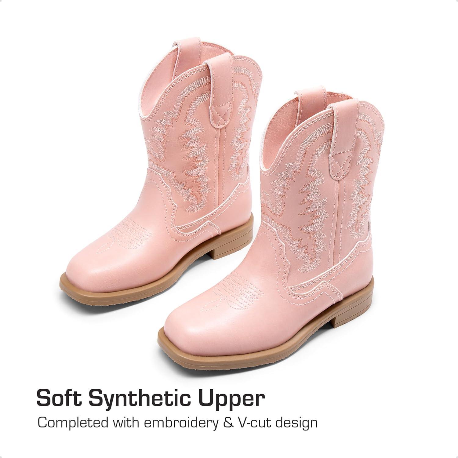 imageDREAM PAIRS Toddler Little Boys Girls Cowboy Boots Kids Western Square Toe Riding Mid Calf BootsPink