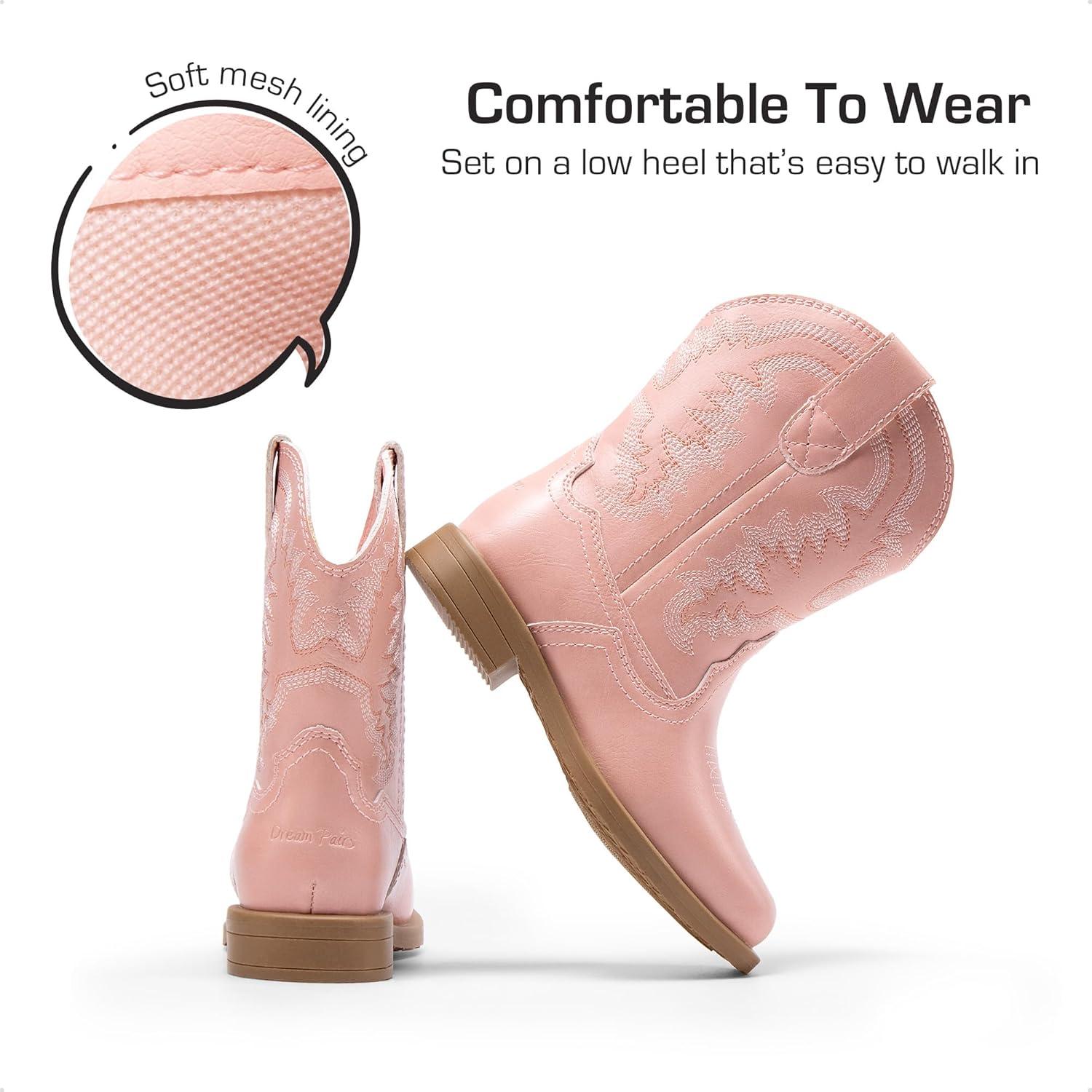 imageDREAM PAIRS Toddler Little Boys Girls Cowboy Boots Kids Western Square Toe Riding Mid Calf BootsPink