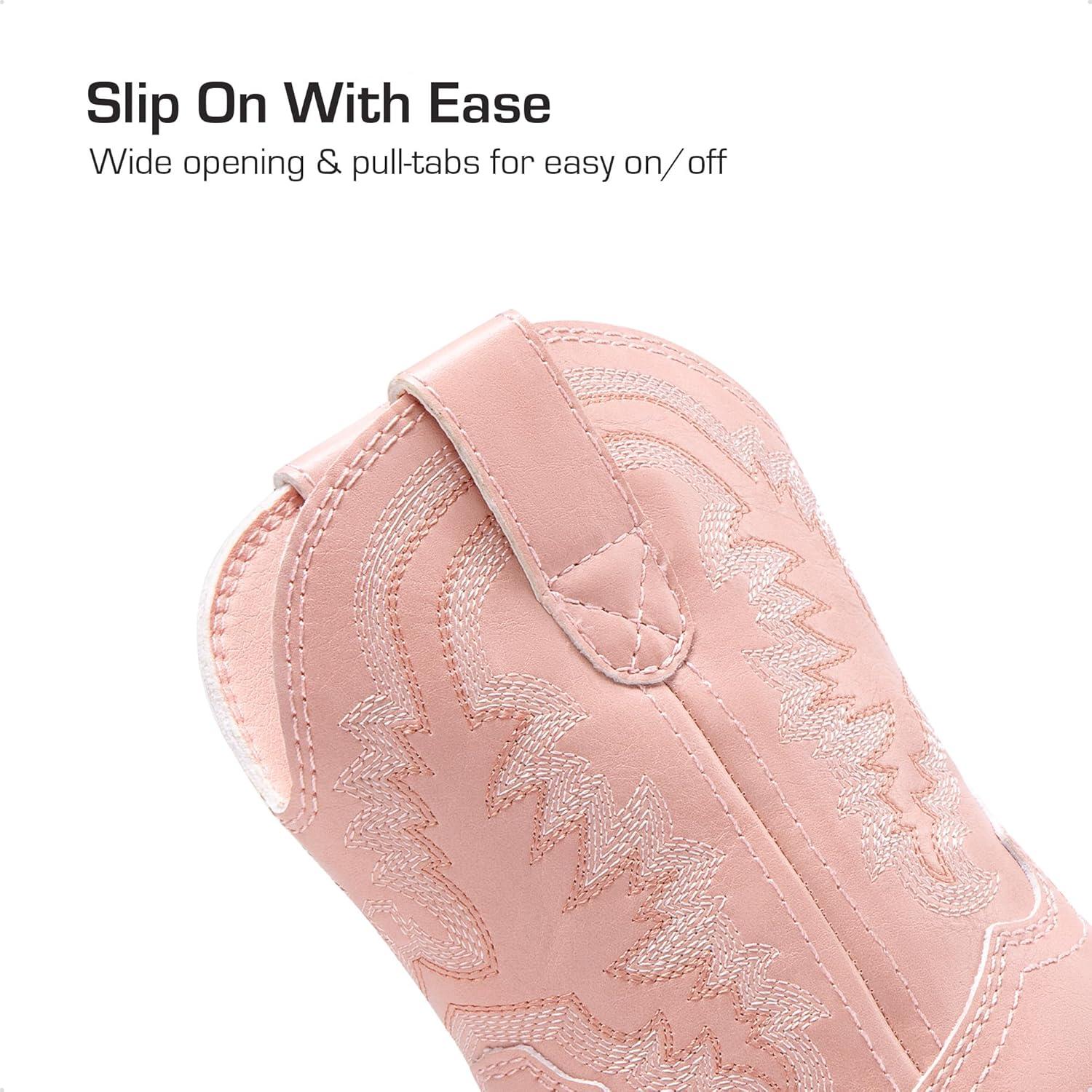 imageDREAM PAIRS Toddler Little Boys Girls Cowboy Boots Kids Western Square Toe Riding Mid Calf BootsPink