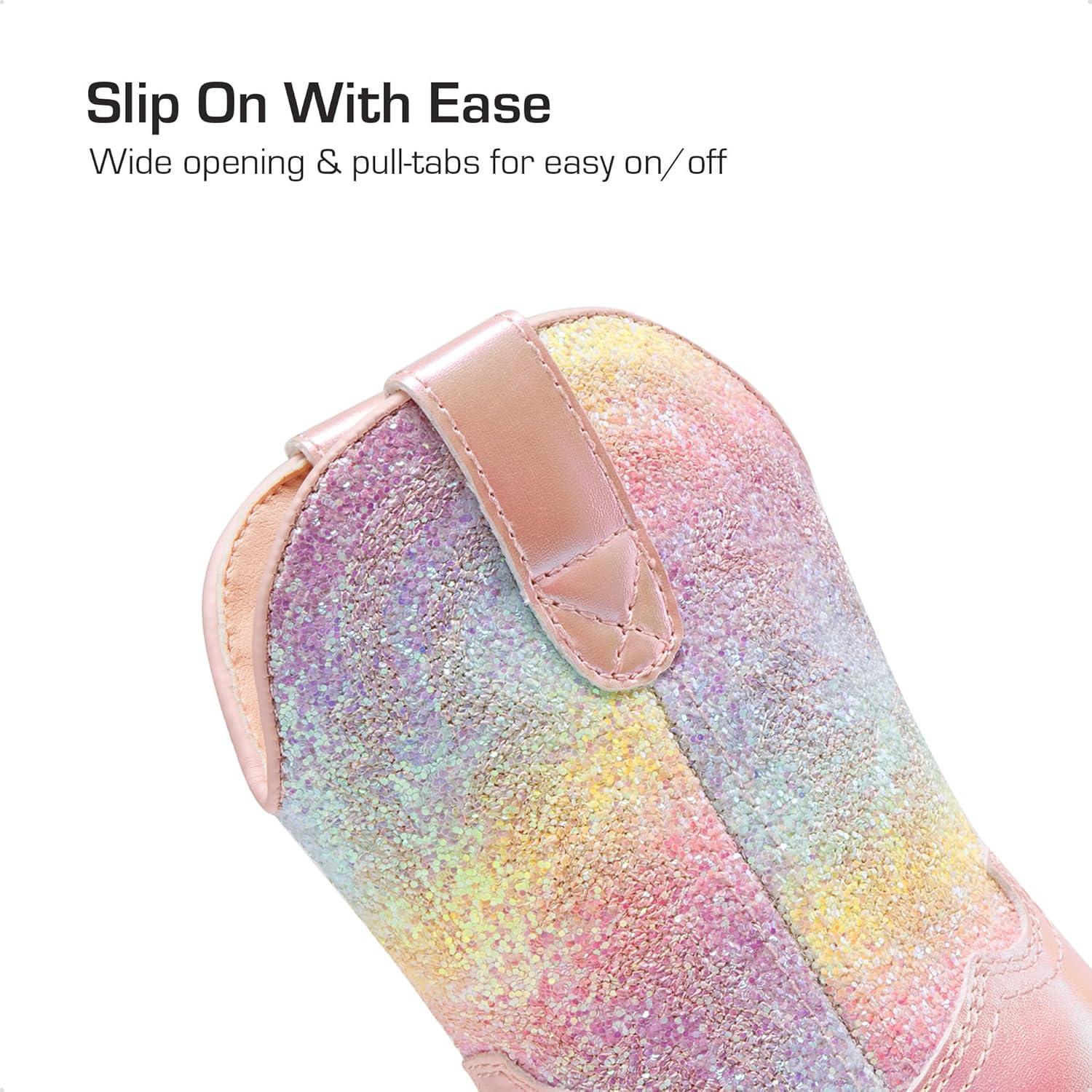 imageDREAM PAIRS Toddler Little Boys Girls Cowboy Boots Kids Western Square Toe Riding Mid Calf BootsPinkRainbow