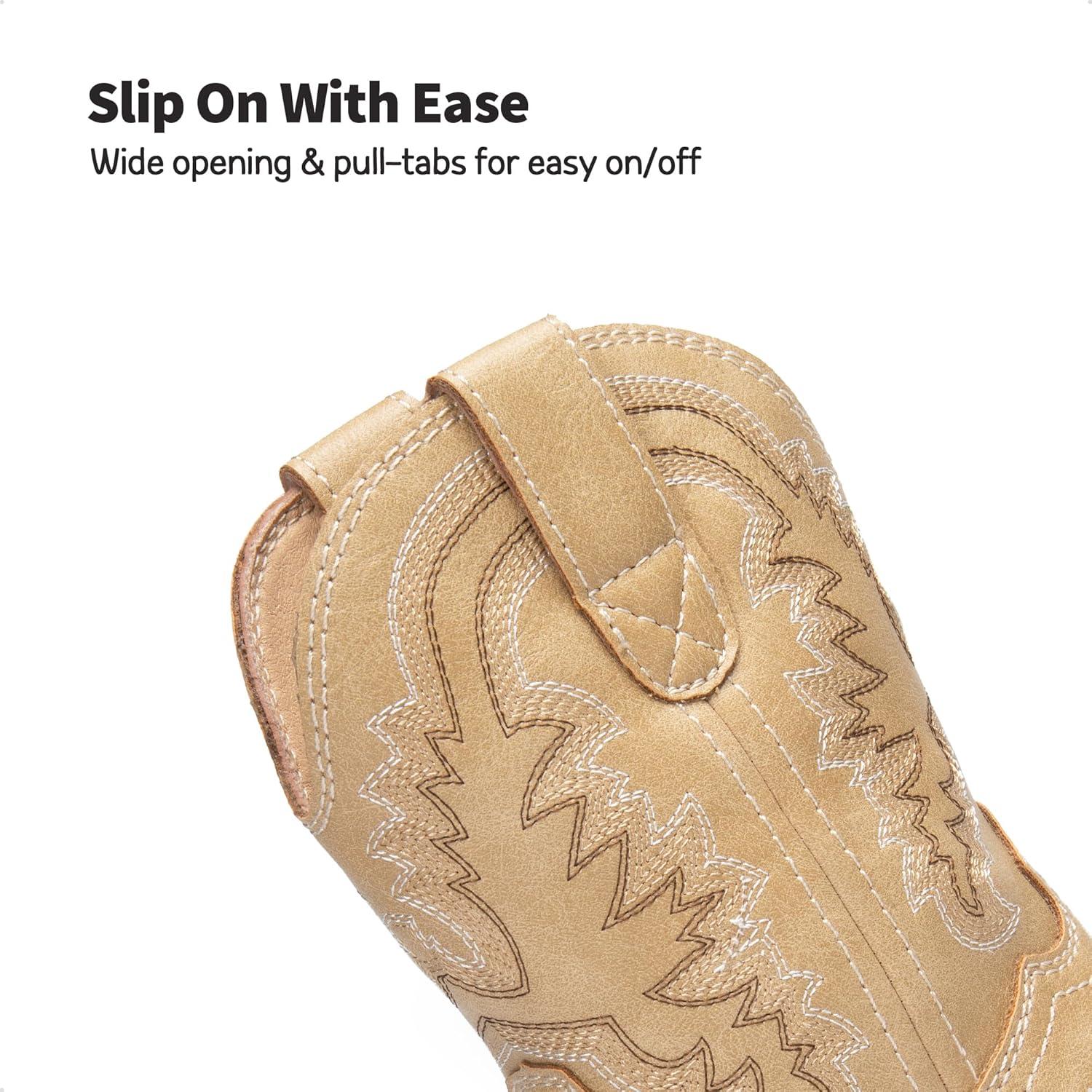 imageDREAM PAIRS Toddler Little Boys Girls Cowboy Boots Kids Western Square Toe Riding Mid Calf BootsSand