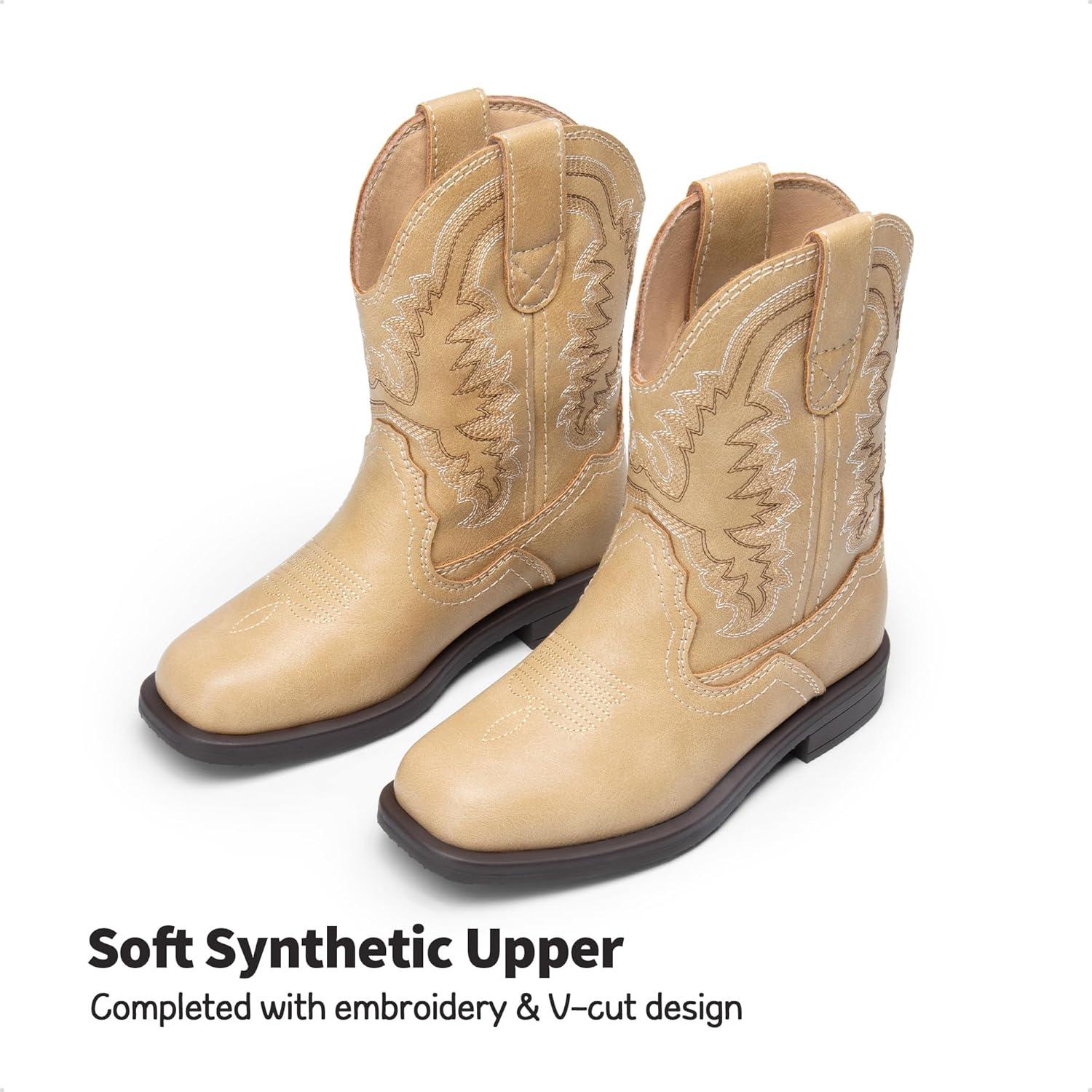 imageDREAM PAIRS Toddler Little Boys Girls Cowboy Boots Kids Western Square Toe Riding Mid Calf BootsSand