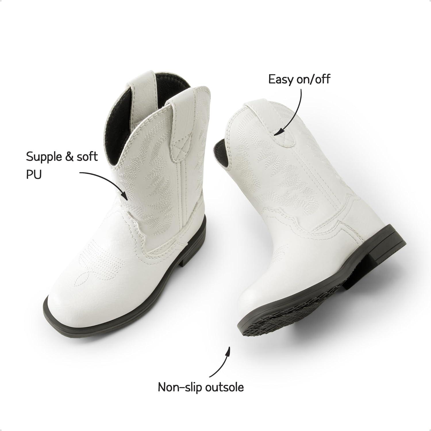 imageDREAM PAIRS Toddler Little Boys Girls Cowboy Boots Kids Western Square Toe Riding Mid Calf BootsWhite