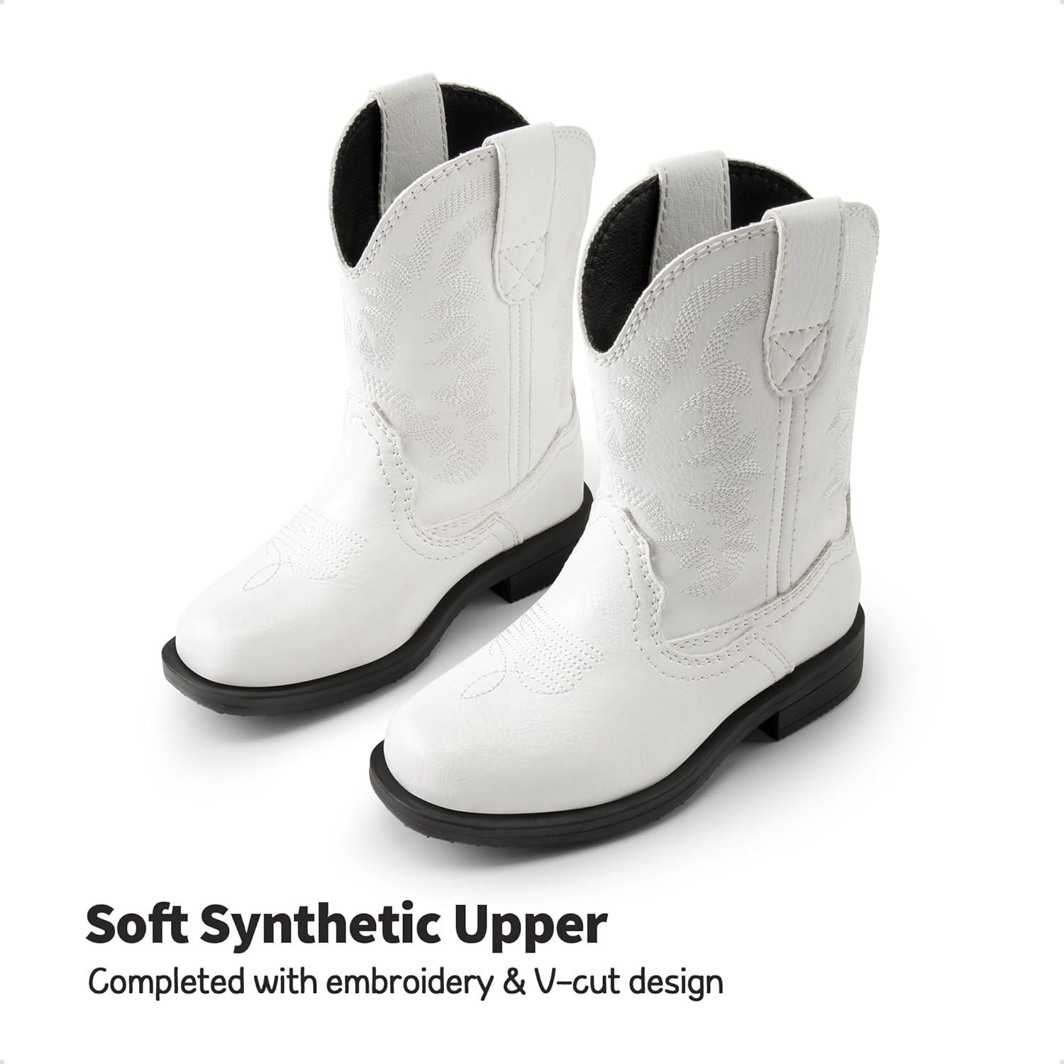 imageDREAM PAIRS Toddler Little Boys Girls Cowboy Boots Kids Western Square Toe Riding Mid Calf BootsWhite