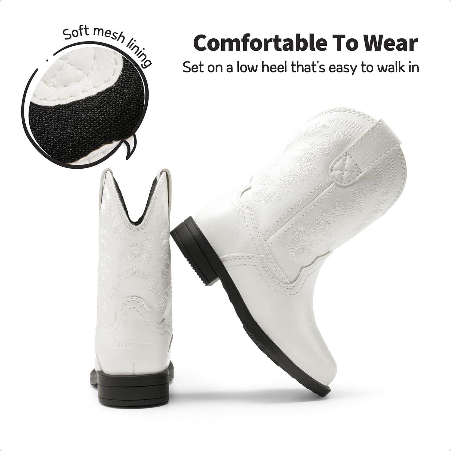 imageDREAM PAIRS Toddler Little Boys Girls Cowboy Boots Kids Western Square Toe Riding Mid Calf BootsWhite