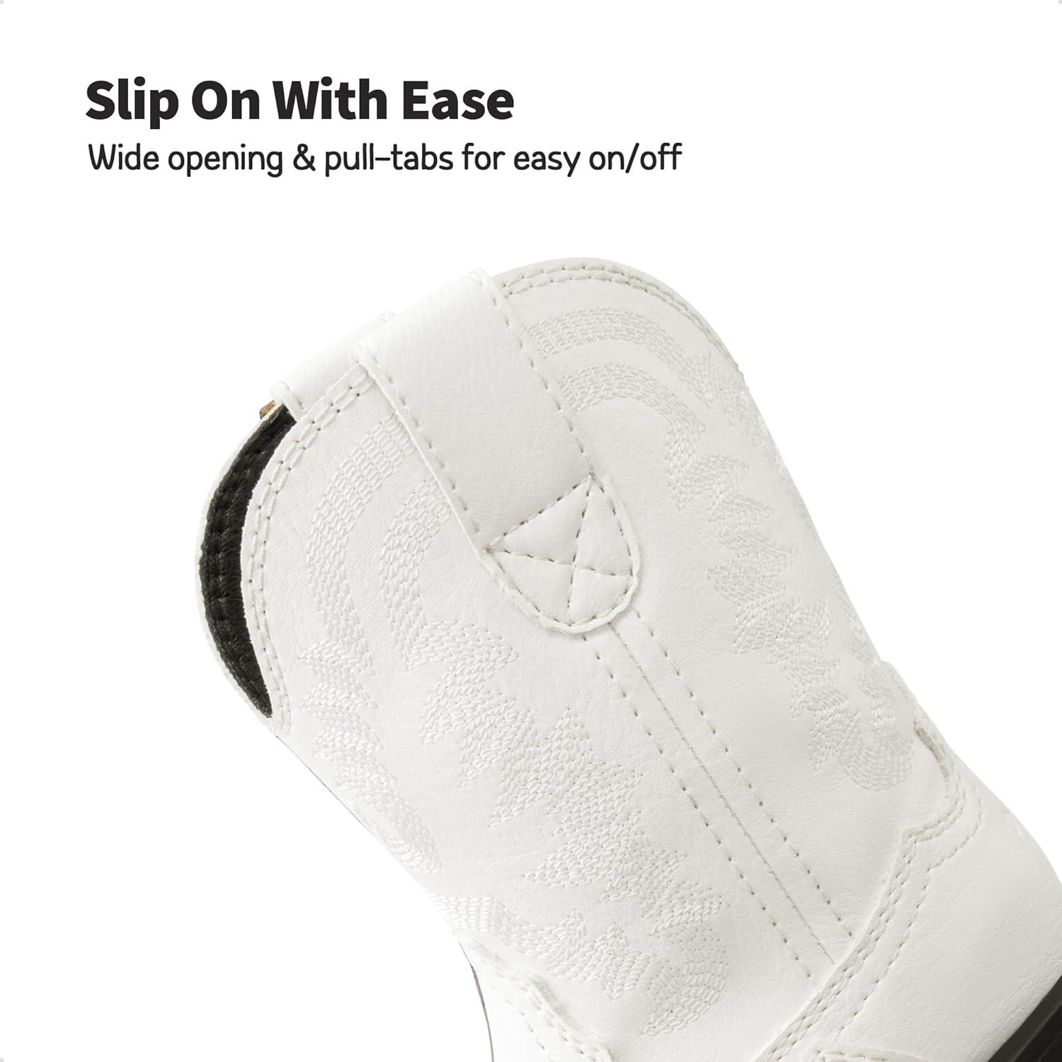 imageDREAM PAIRS Toddler Little Boys Girls Cowboy Boots Kids Western Square Toe Riding Mid Calf BootsWhite