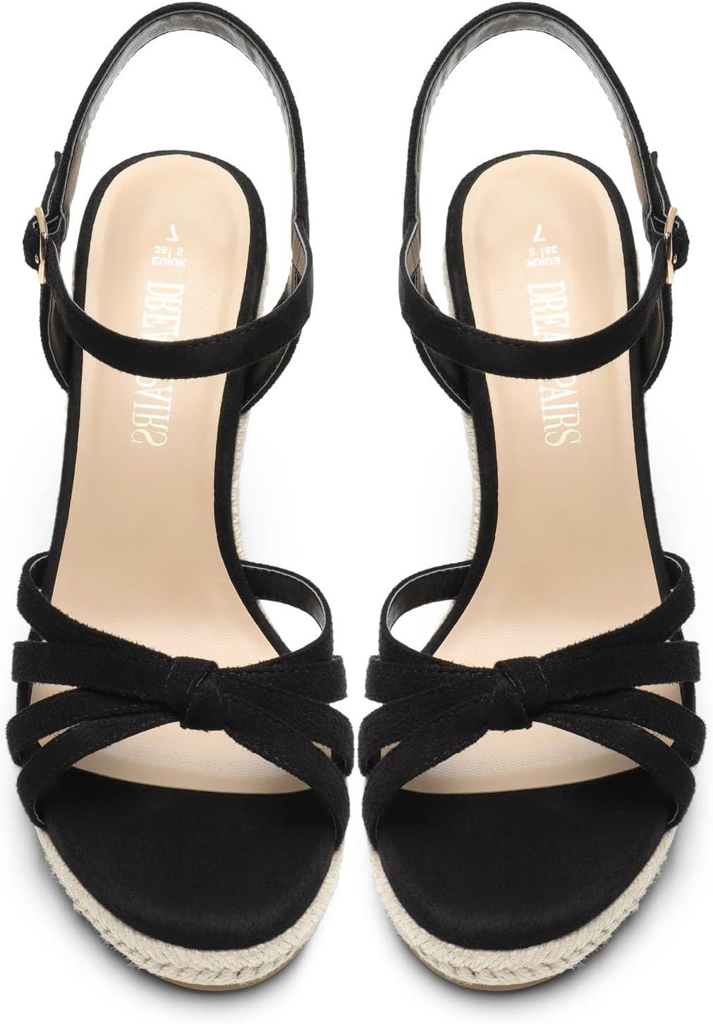 imageDREAM PAIRS Wedge Sandals for Women Dressy Summer Platform Espadrille Strappy Casual Braided Heels Comfortable with Open Toe and Ankle StrapBlacksuede