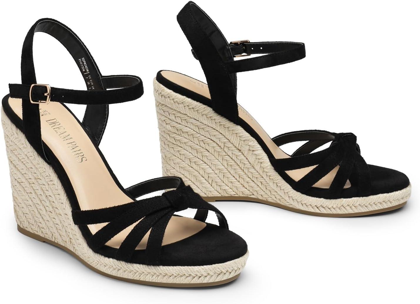 imageDREAM PAIRS Wedge Sandals for Women Dressy Summer Platform Espadrille Strappy Casual Braided Heels Comfortable with Open Toe and Ankle StrapBlacksuede