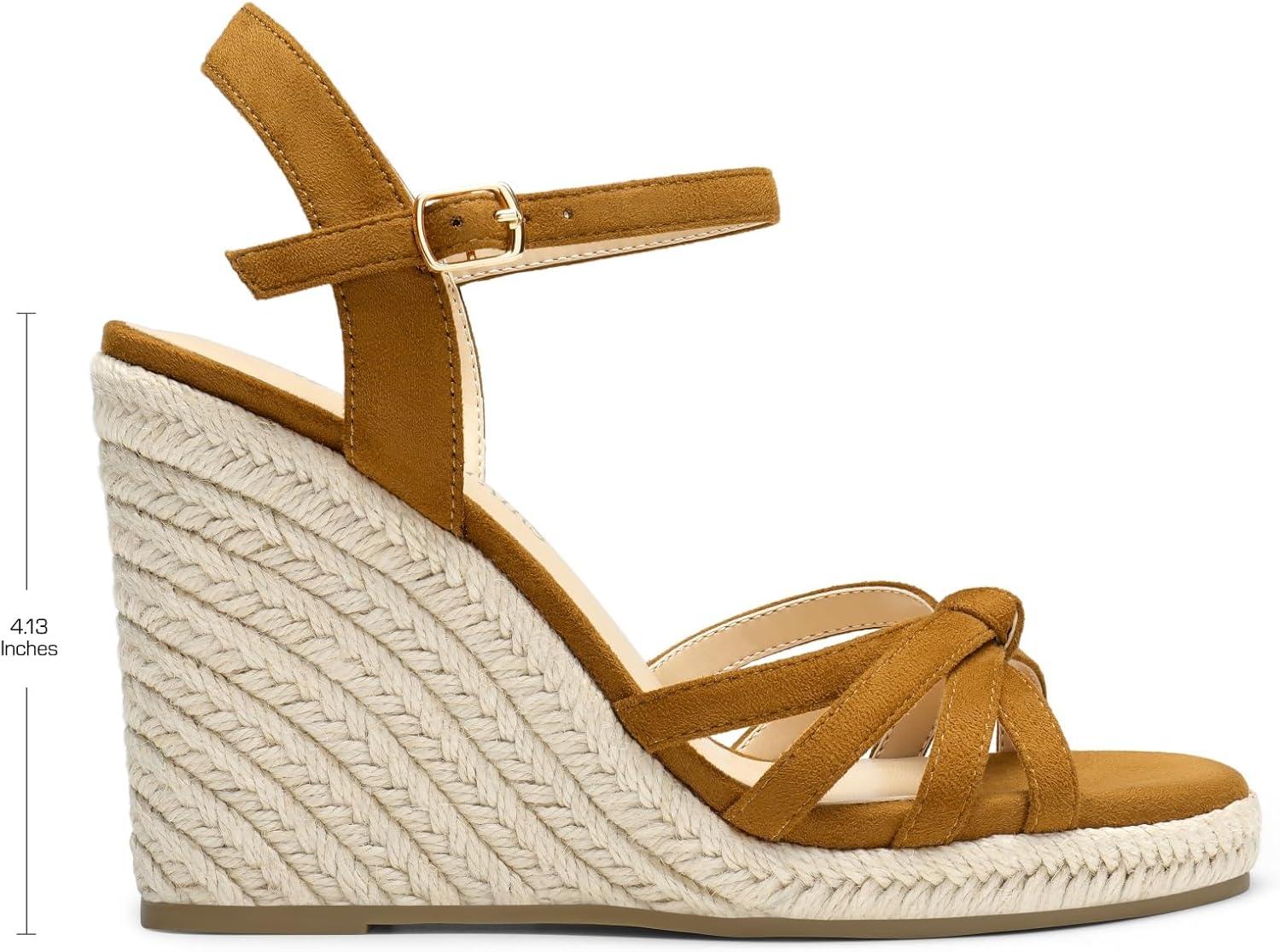 imageDREAM PAIRS Wedge Sandals for Women Dressy Summer Platform Espadrille Strappy Casual Braided Heels Comfortable with Open Toe and Ankle StrapBrownsuede