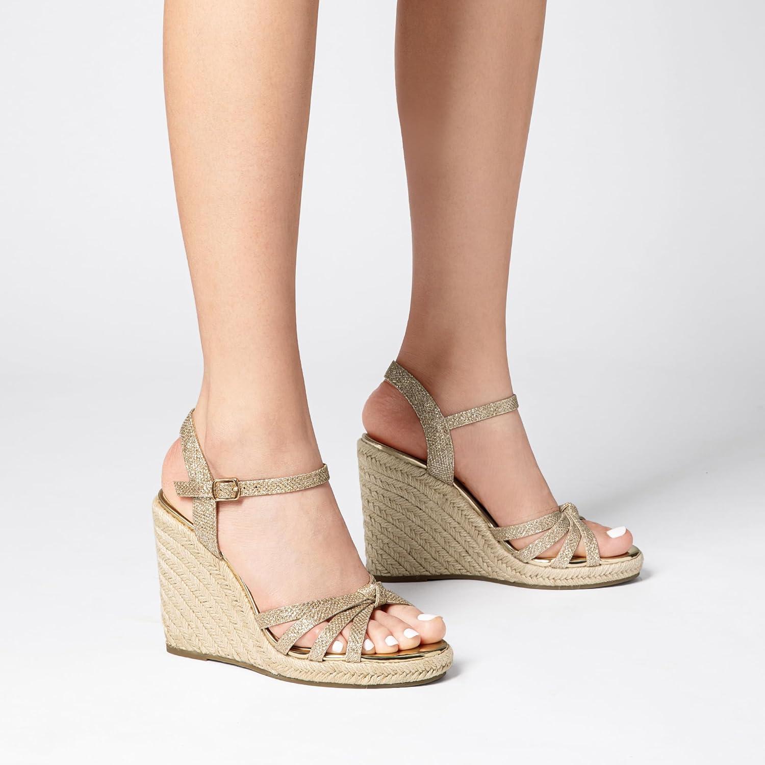 imageDREAM PAIRS Wedge Sandals for Women Dressy Summer Platform Espadrille Strappy Casual Braided Heels Comfortable with Open Toe and Ankle StrapGoldglitter