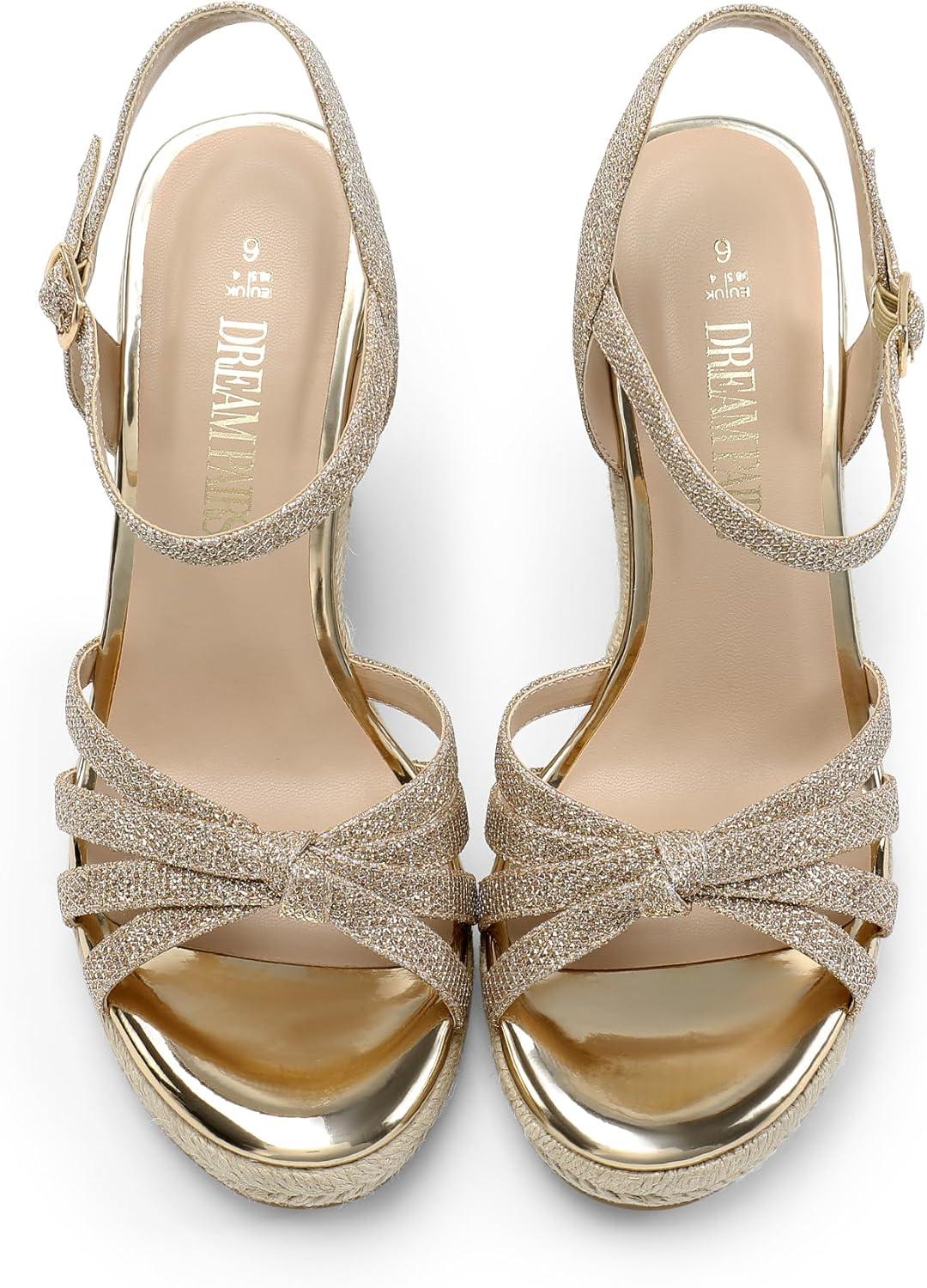 imageDREAM PAIRS Wedge Sandals for Women Dressy Summer Platform Espadrille Strappy Casual Braided Heels Comfortable with Open Toe and Ankle StrapGoldglitter
