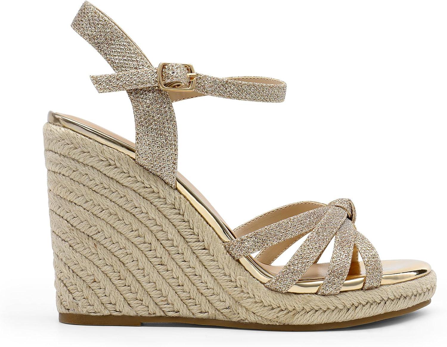 imageDREAM PAIRS Wedge Sandals for Women Dressy Summer Platform Espadrille Strappy Casual Braided Heels Comfortable with Open Toe and Ankle StrapGoldglitter