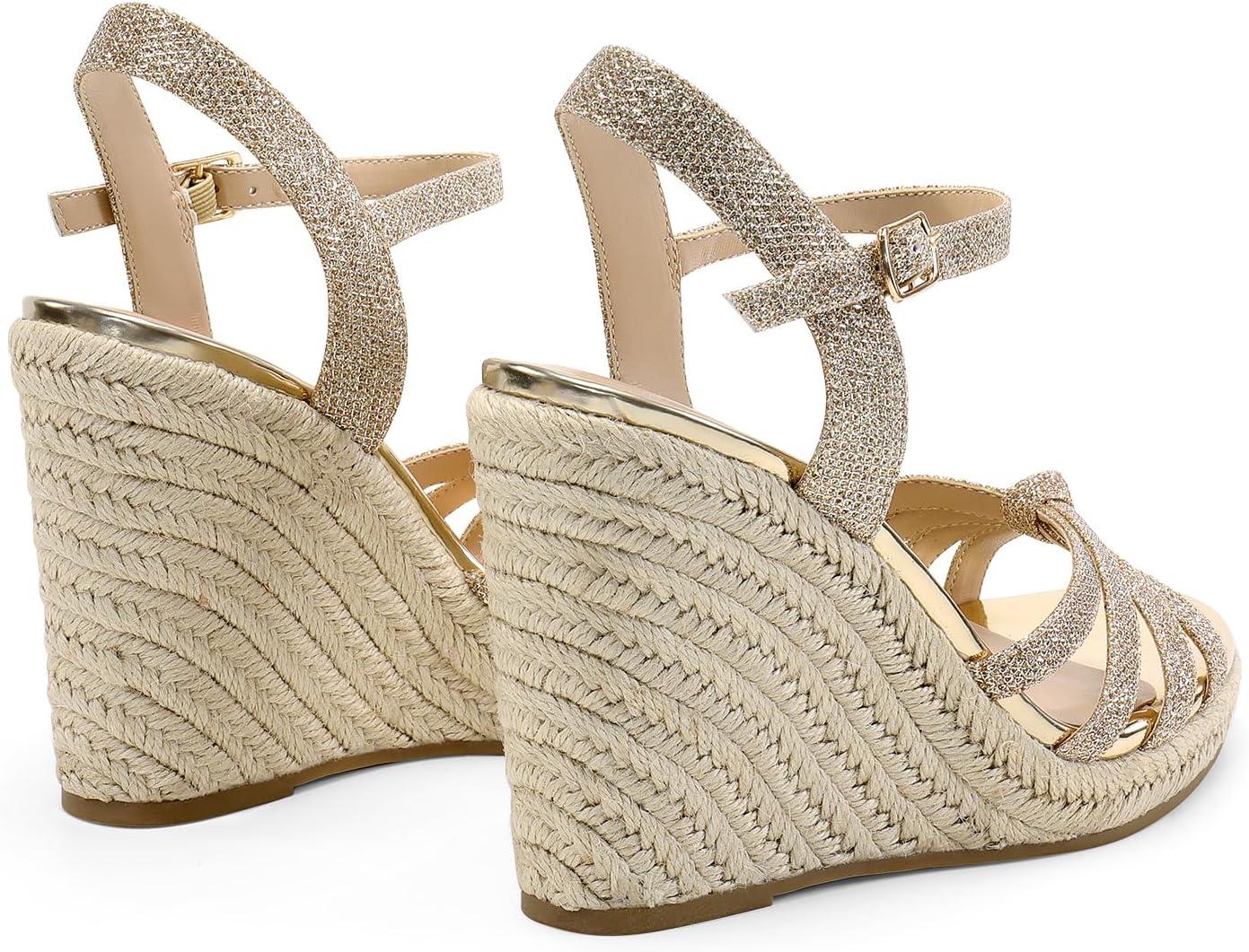 imageDREAM PAIRS Wedge Sandals for Women Dressy Summer Platform Espadrille Strappy Casual Braided Heels Comfortable with Open Toe and Ankle StrapGoldglitter
