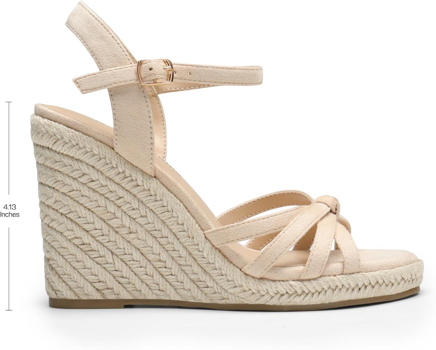 imageDREAM PAIRS Wedge Sandals for Women Dressy Summer Platform Espadrille Strappy Casual Braided Heels Comfortable with Open Toe and Ankle StrapNudesuede