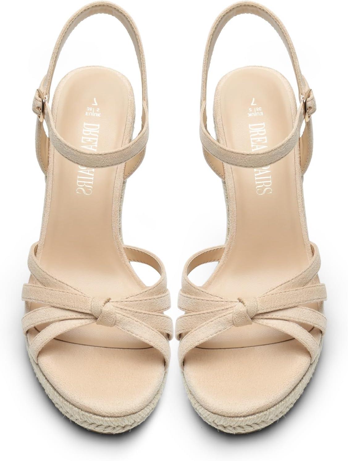 imageDREAM PAIRS Wedge Sandals for Women Dressy Summer Platform Espadrille Strappy Casual Braided Heels Comfortable with Open Toe and Ankle StrapNudesuede