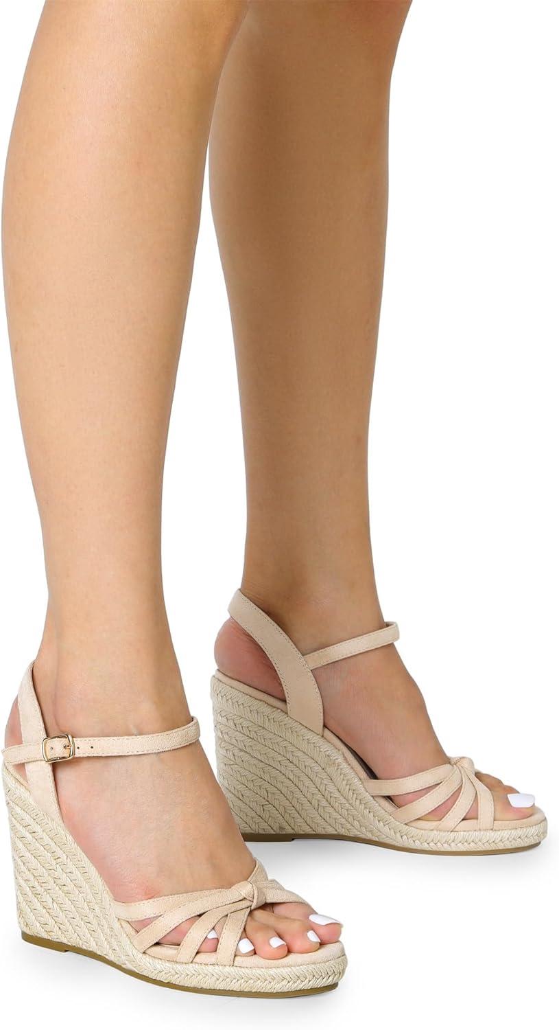 imageDREAM PAIRS Wedge Sandals for Women Dressy Summer Platform Espadrille Strappy Casual Braided Heels Comfortable with Open Toe and Ankle StrapNudesuede