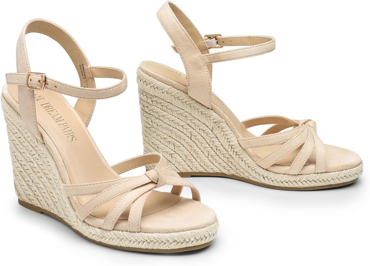 imageDREAM PAIRS Wedge Sandals for Women Dressy Summer Platform Espadrille Strappy Casual Braided Heels Comfortable with Open Toe and Ankle StrapNudesuede
