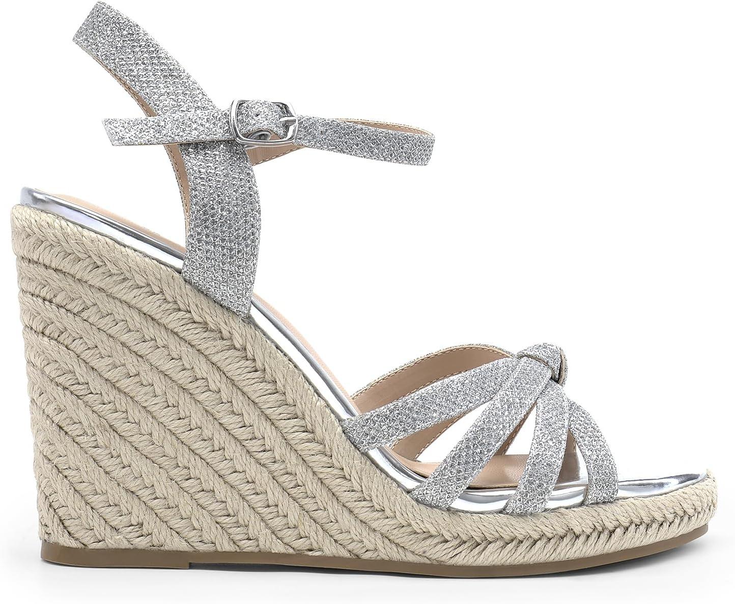 imageDREAM PAIRS Wedge Sandals for Women Dressy Summer Platform Espadrille Strappy Casual Braided Heels Comfortable with Open Toe and Ankle StrapSilverglitter